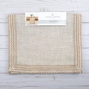 Table Runner 14x72 Linen Blend Jute Accents Beige